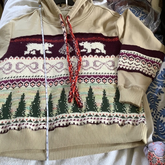 Free People Lutz Fair Isle Oversize Hoodie Bear Combo SZ S - Picture 14 of 16
